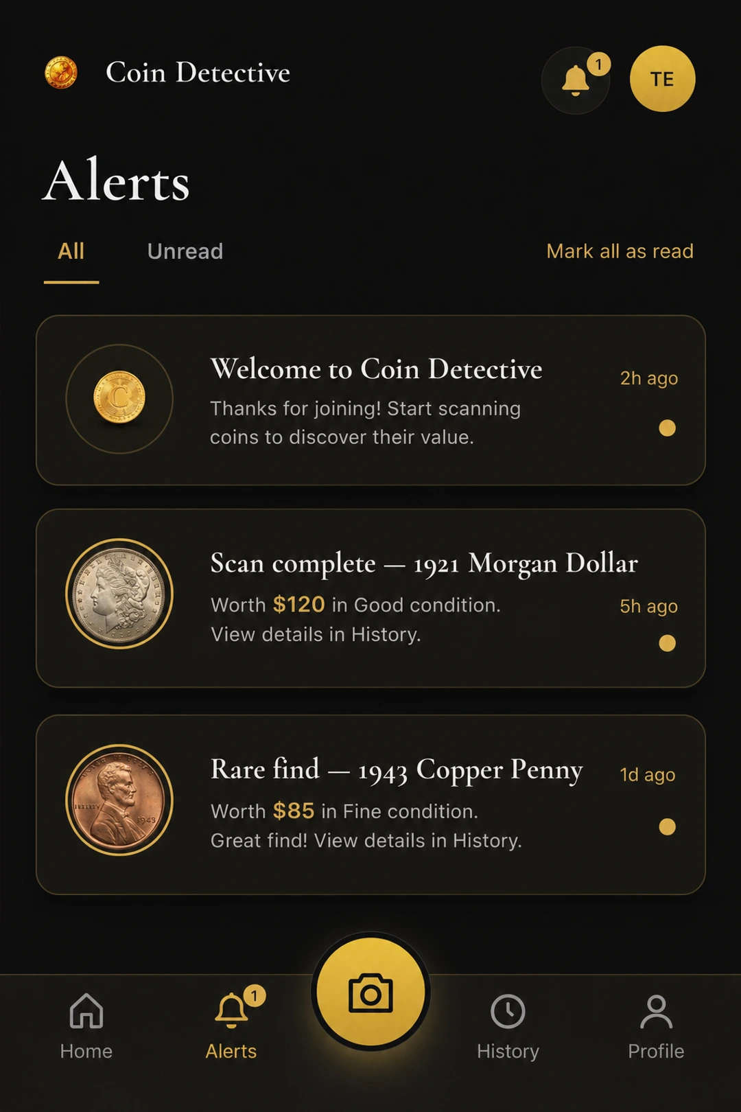 Alerts screen